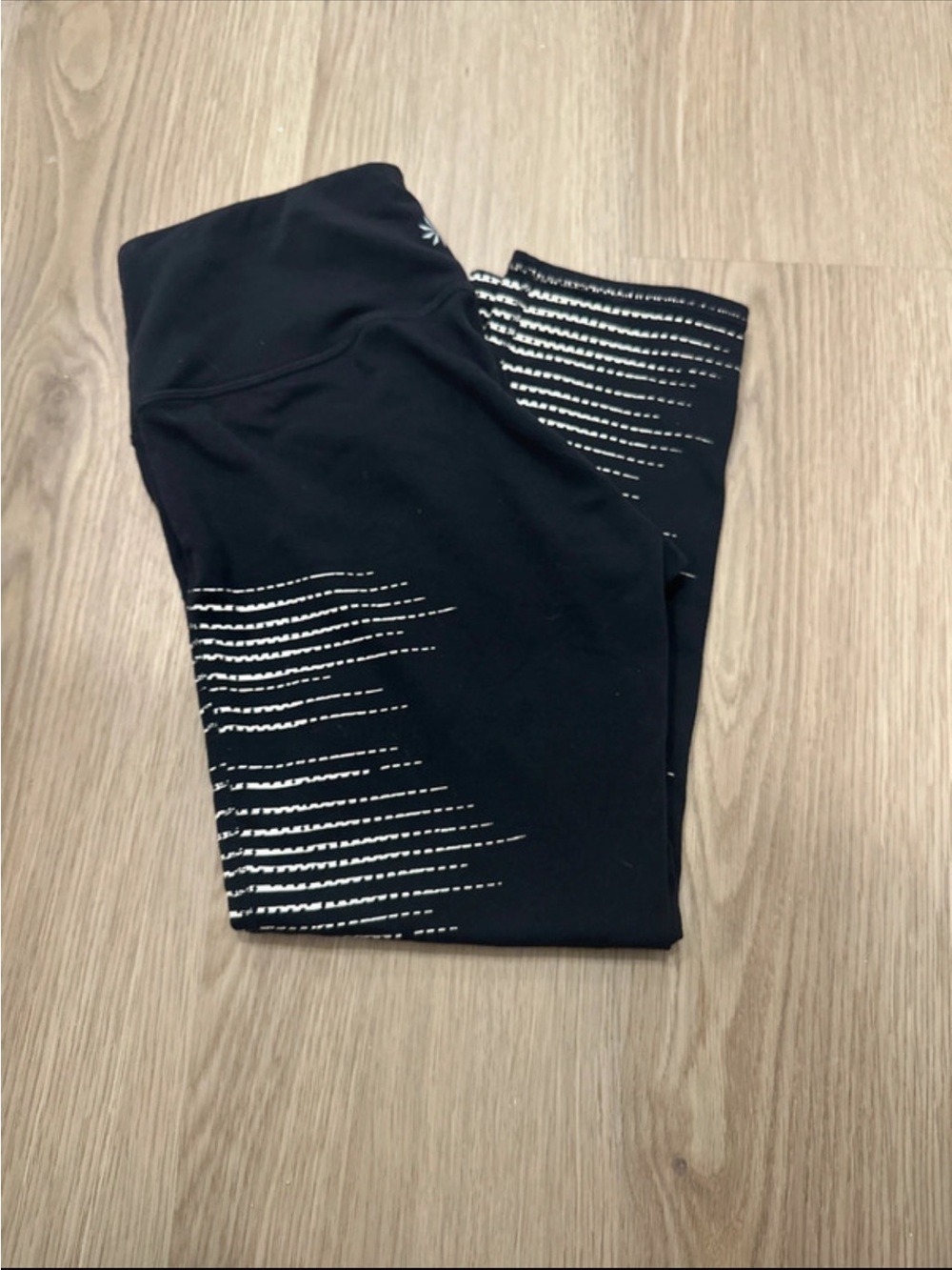 Athleta Black Leggings with White Striped Detail